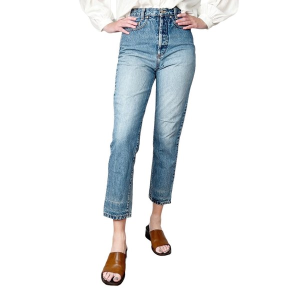 Vintage Button Fly High Rise Ribcage Straight Leg Relaxed Fit Faded Denim Jeans - Picture 8 of 8